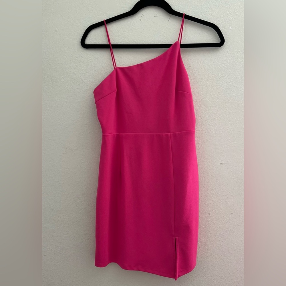 LULUs Hot pink asymmetrical mini dress